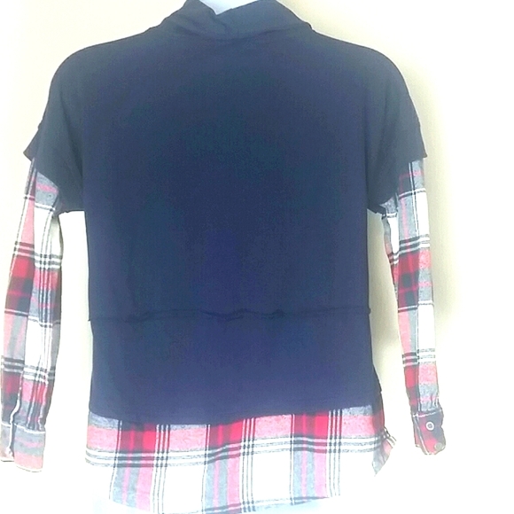 Ruff Hewn T-shirt top tunic long sleeve flannel trim Navy layered EUC - Picture 2 of 4